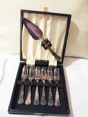 Vintage Sheffield Kings Pattern EPNS A1 Dessert Pastry Serving Set in Box